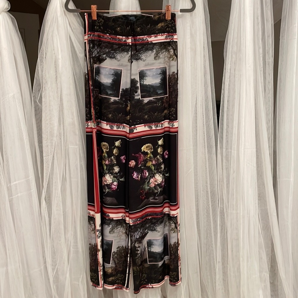 Zara Wide Leg Palazzo Pant Floral Landscape Print Small